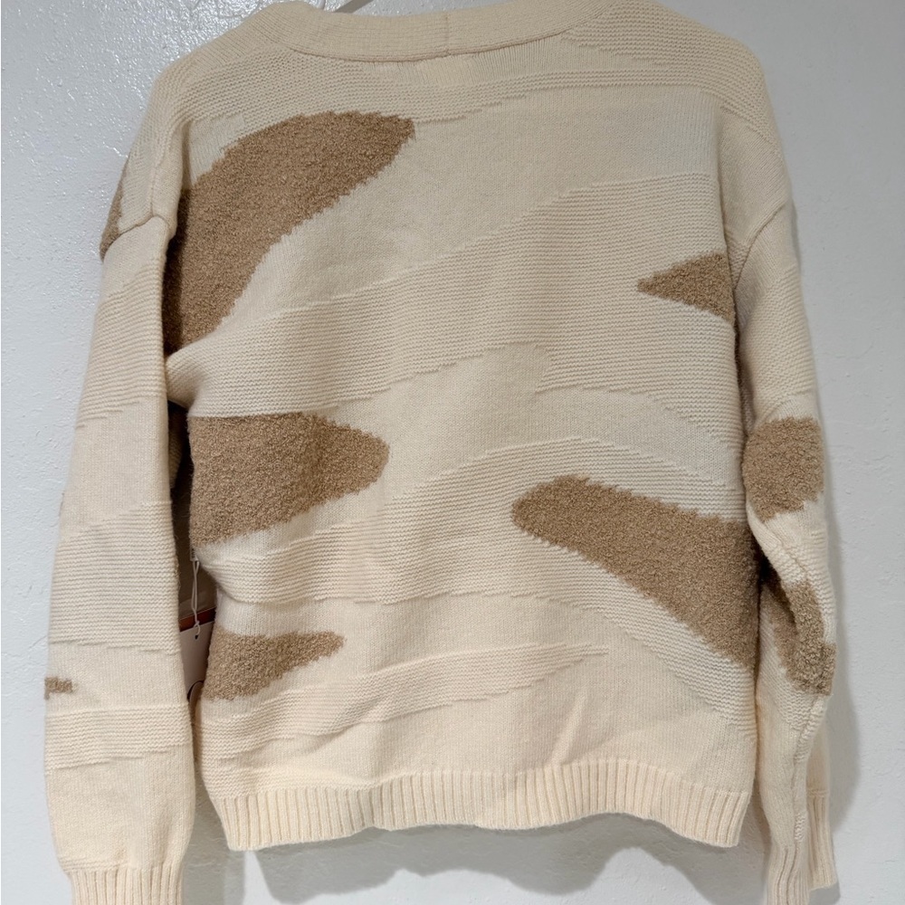 Cyrus Button Front Cream and Camel Cardigan Sweater size S - Picture 9 of 12